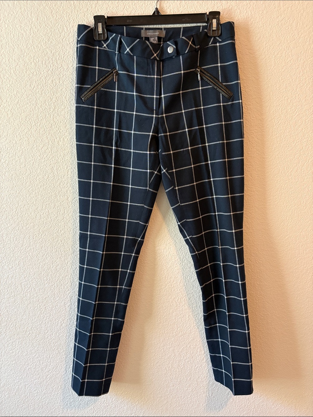 Atmosphere Navy Windowpane Trousers with White Grid